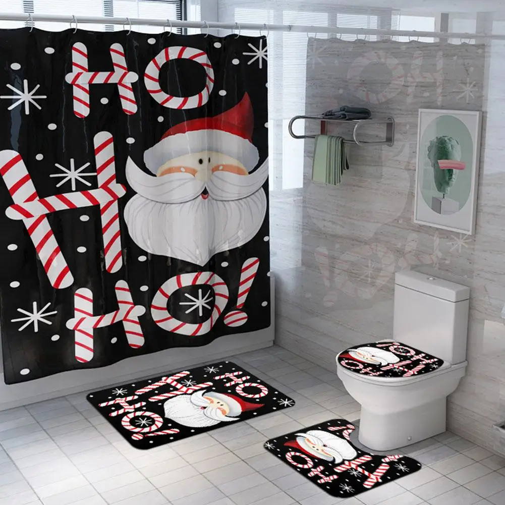 Merry Christmas ванная комната декоративные Санта Клаус узор водонепроницаемый Душ шторы Туалет крышка коврик нескользящий коврик для ванной комплект