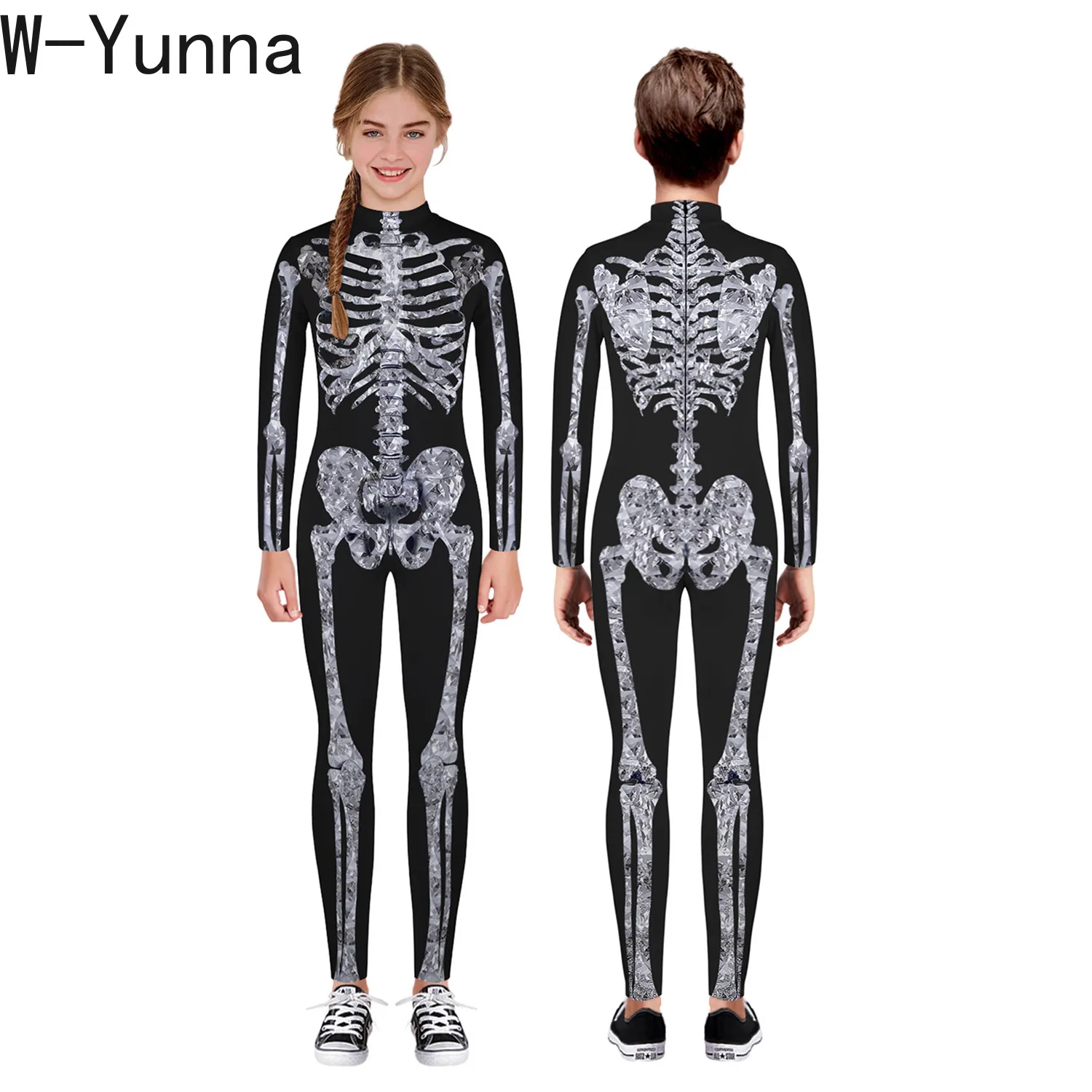 W Yunna/2019 г. Осенняя одежда модный страшный костюм с изображением скелета и крови