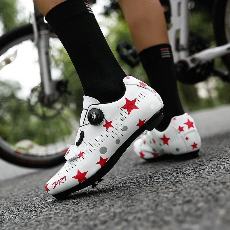 

SPD Sneaker Star Non-slip Shoes White ciclismo Shoes sapatilha Flat Bike Women Triathlon Men Road Cycling Light Bicycle Print Me