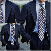 smart navy pinstripe mens customized wedding tuxedos slim fit groom wear dinner prom party blazer jacketpants