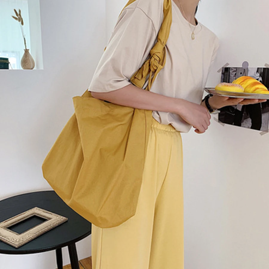 

Casual Korean Style Women Shoulder Bag Solid Color Canvas Underarm Bag Large Capacity Simple Design Shopping Messenger Bag Tote