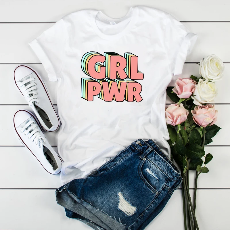 

Women Girl Gang Power Letters Fashion Cute Ladies Graphic Top Tshirt Clothes T Tee Female Womens Shirt Clothing T-shirt