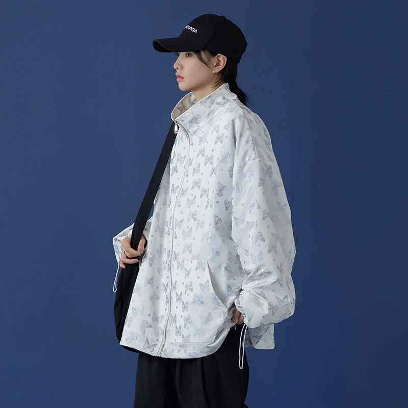 Весна Осень 2020 женские куртки с принтом Повседневная ветровка пальто на молнии