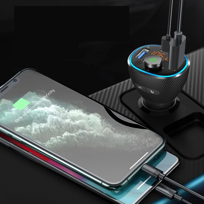 

Bluetooth 5.0 Car Kit Handsfree Wireless FM Transmitter PD18W& QC3.0 Quick Charge One Key Bass Bass Music MP3 Audio Player