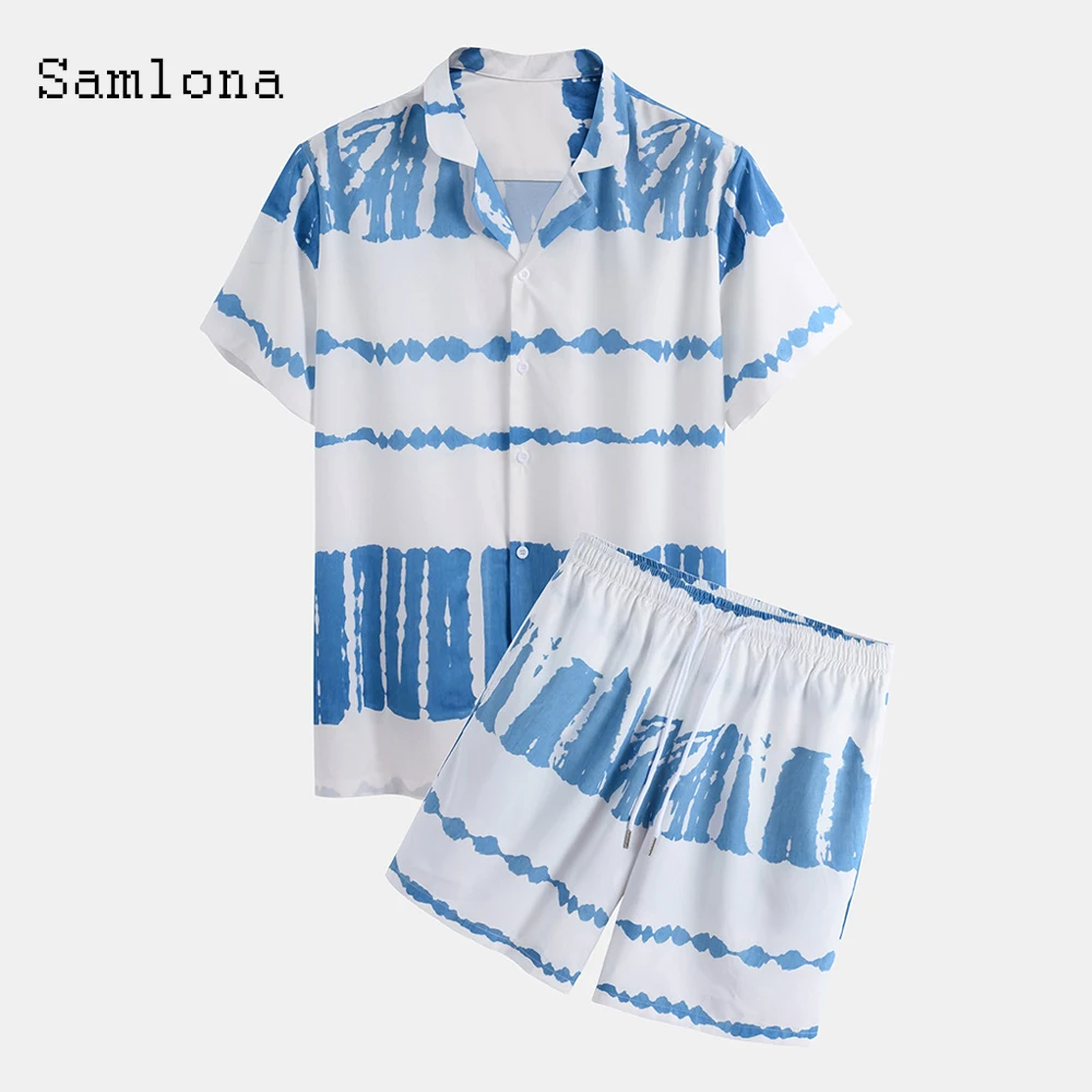 Samlona Men Clothing Ropa Hombre Men Sets 2021 Patchwork Summer Casual Polo Shirts Lightweight Man Short Sleeve Two Piece Sets