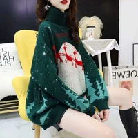 2021 autumn new plus fat plus size womens lazy wind turtleneck high neck fairy tale christmas knitted sweater comfort ladies