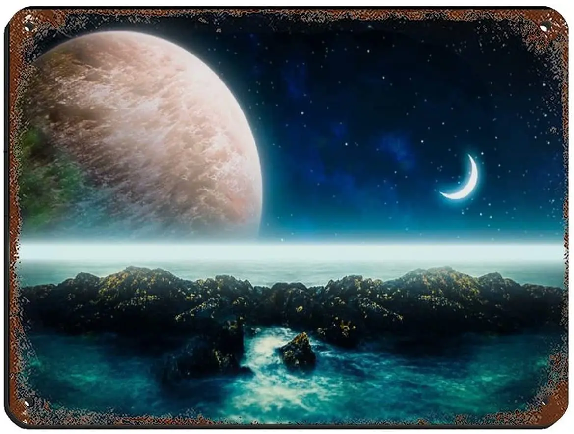 

Планет Луна земля звездное небо пейзаж жестяной знак винтажный металлический Паб Клуб кафе бар дома настенный художественный плакат