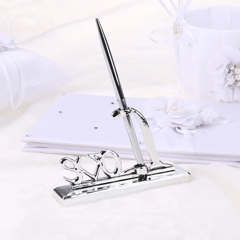 

Wedding Signing Pen with Silver Plated Metal Love Holder Party Pen Set (Silver)