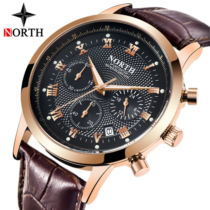 

NORTH Mens Watches Top Luxury Brand Chronograph Military Waterproof Quartz Watch for Men Date Sport Clock Male Relogio Masculino