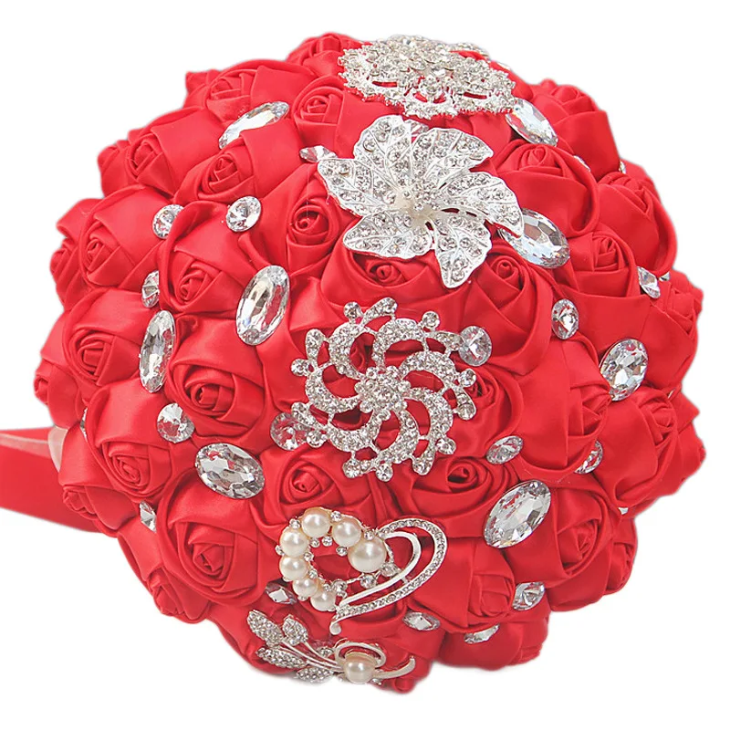 Белые/красные/синие розы Искусственные цветы букет с бриллиантами жемчужные