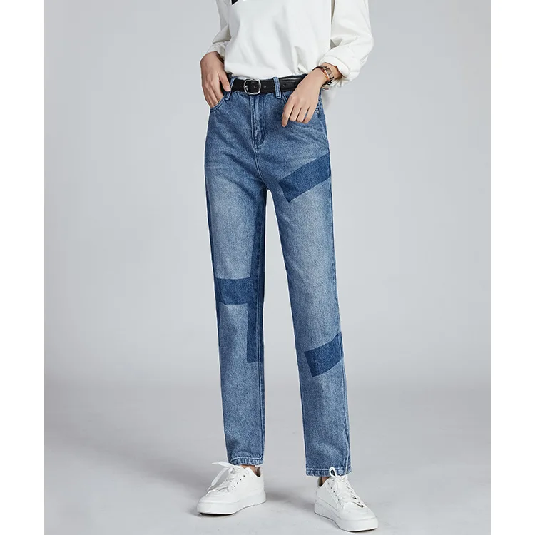 

Women's Print Jeans Casual Straight Leg Denim Pants Cowboy Pants Side Zipper Foot Trousers Pantalones De Mujer Cintura Alta
