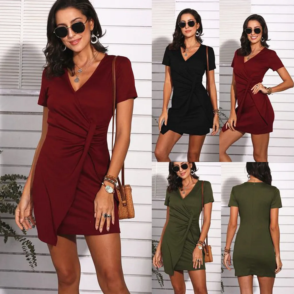 Женское Элегантное летнее платье с v образным вырезом модные однотонные платья