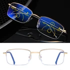 Многофокальные очки для чтения с титановой оправой для мужчин и женщин, с защитой от сисветильник, при пресбиопии, 1,5
