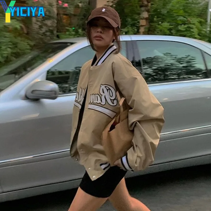

Spring And Autumn 2021 Casual Jacket Women American Vintage Jackets Varsity Baseball Bomber Jacket Women Hip Hop Letter Jackets
