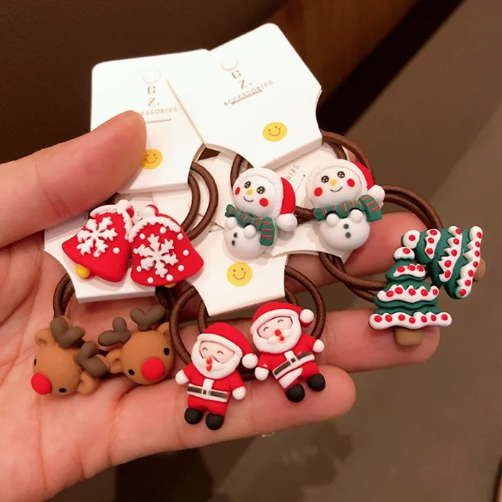 

2/6Pc Christmas Elk Elastic Hair Bands Rubber Hair Rope Ties Girls Hair Accessories Hair Scrunchie Ponytail Holder Gum Headwear