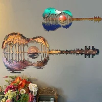Guitar Metal Crafts Abstract Wall Decoration Pendant for Living Room Bar Gift Colorful Gold Dark Blue 40cm/35cm