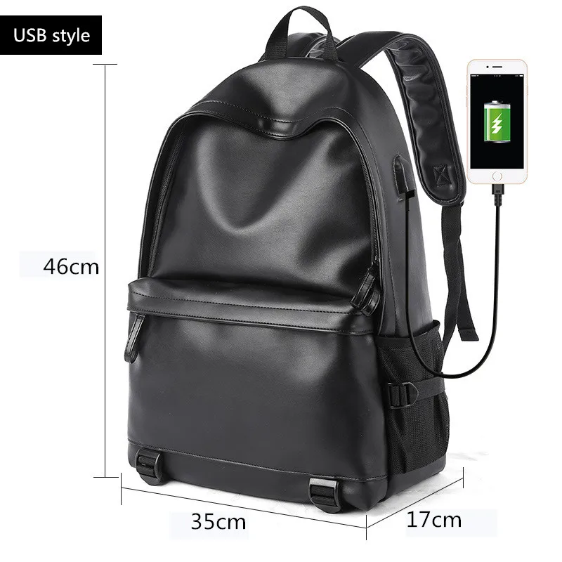 Для мужчин кожаные рюкзаки зарядка через USB Анти кражи рюкзак Bolsas Mochila большой