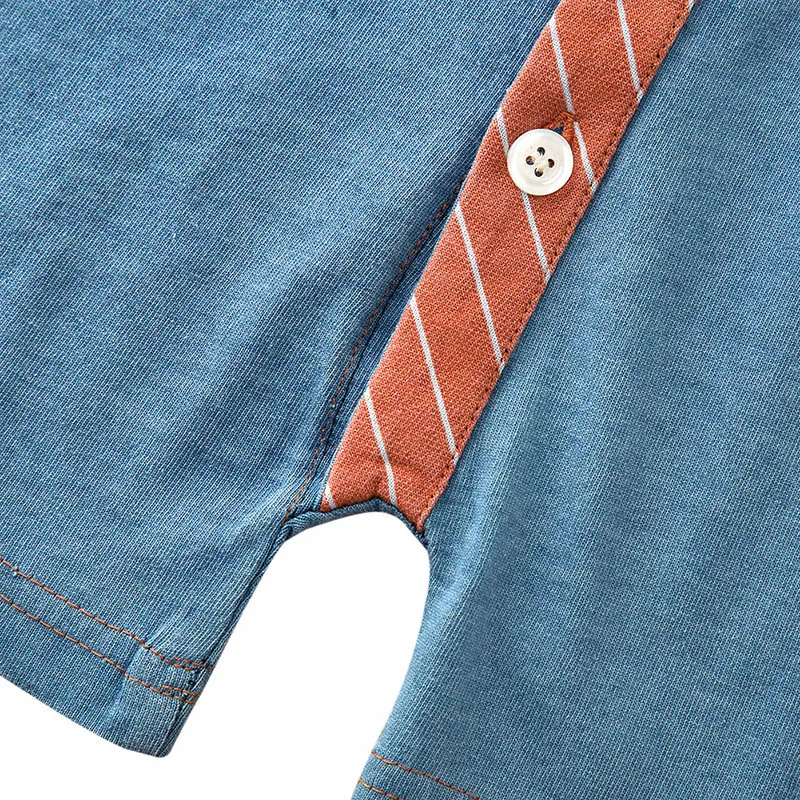 

Summer Newborn Baby Short-sleeved Romper Infant Boy Girl Knitted Denim Pocket Jumpsuit Outfit One-piece Toddler Clothing