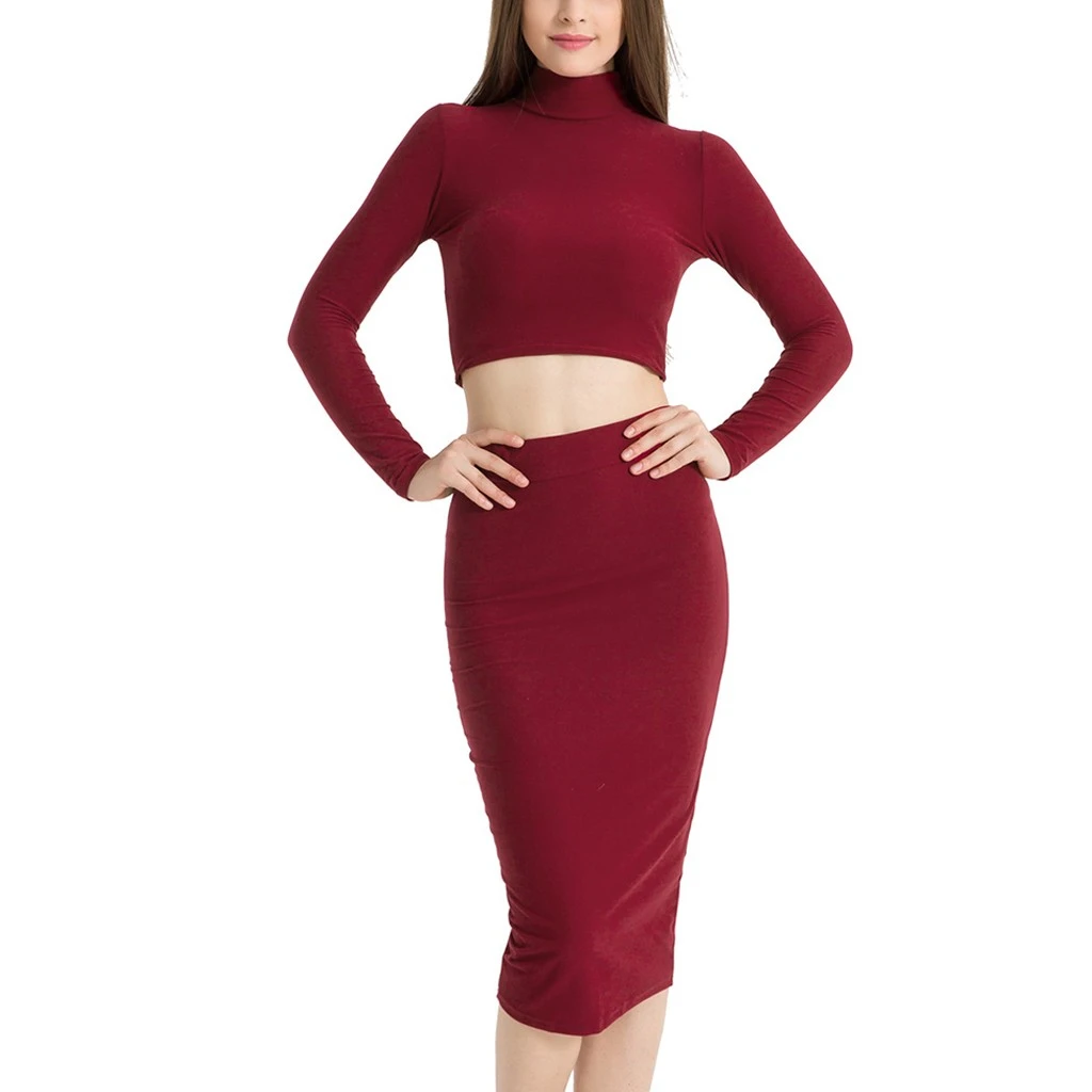 Женское платье с круглым вырезом Осеннее однотонное до середины икры высоким