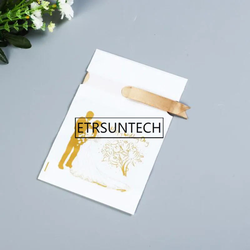 1000 шт Милое Свадебное платье сумки из шелкового шнурка золотые и серебряные