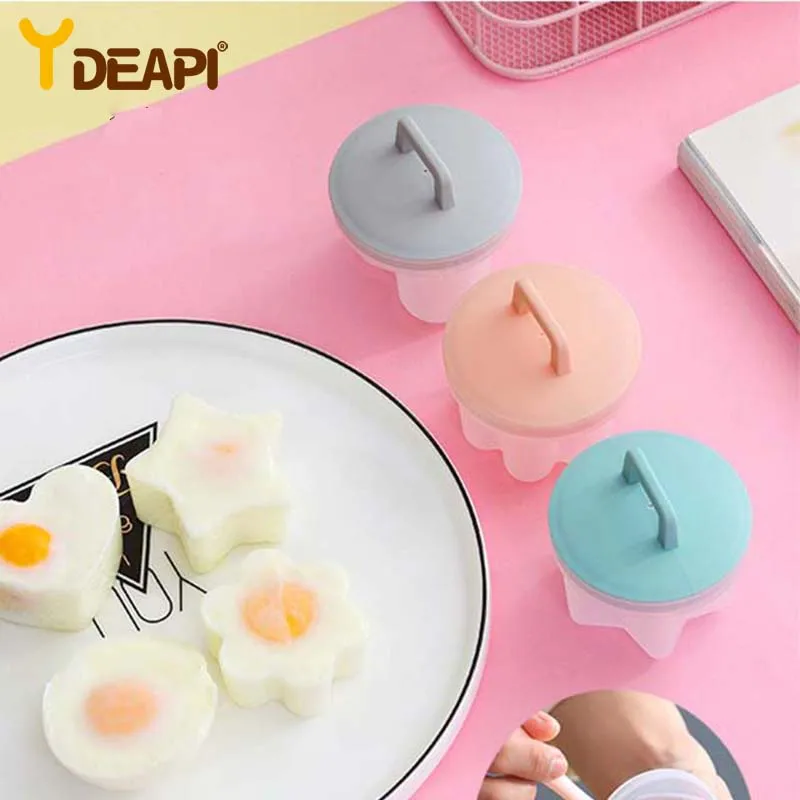 

YDEAPI 4 Pcs/Set Cute Egg Poacher Plastic Egg Boiler Kitchen Egg Cooker Tools Egg Mold Form Maker With Lid Brush Pancake