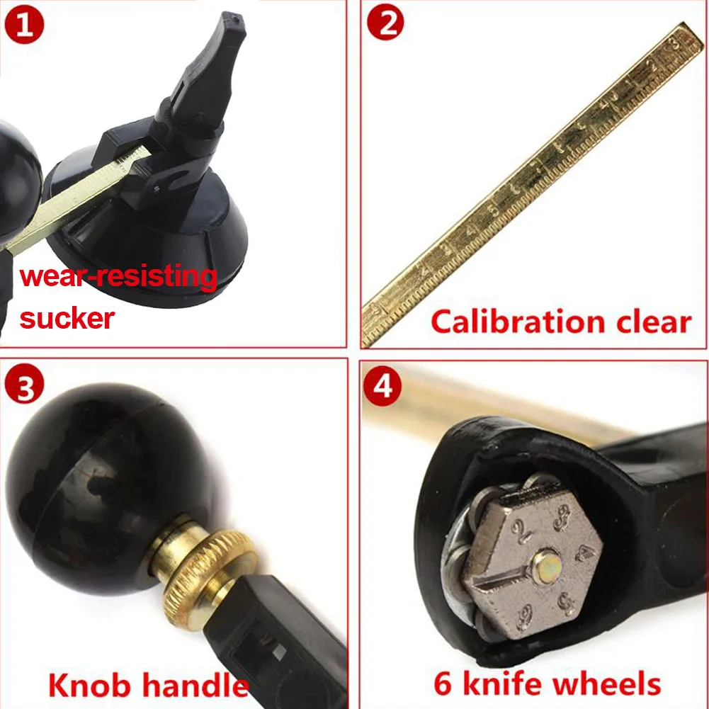 

6 Wheels Circular Durable Knob Professional Window With Scale Simple Scribe Suction Cup Construction Tool Glass Cutter