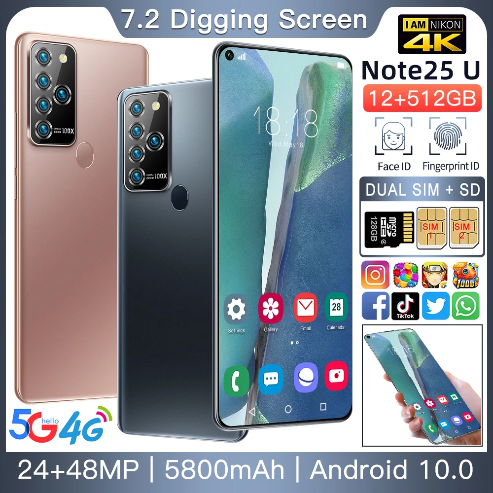 

Smartphone Android 10 Global Version Note 25U 10 Core Smartphon 12+512GB 24+48MP Double SIM Card Cheap Cell Phones Celular