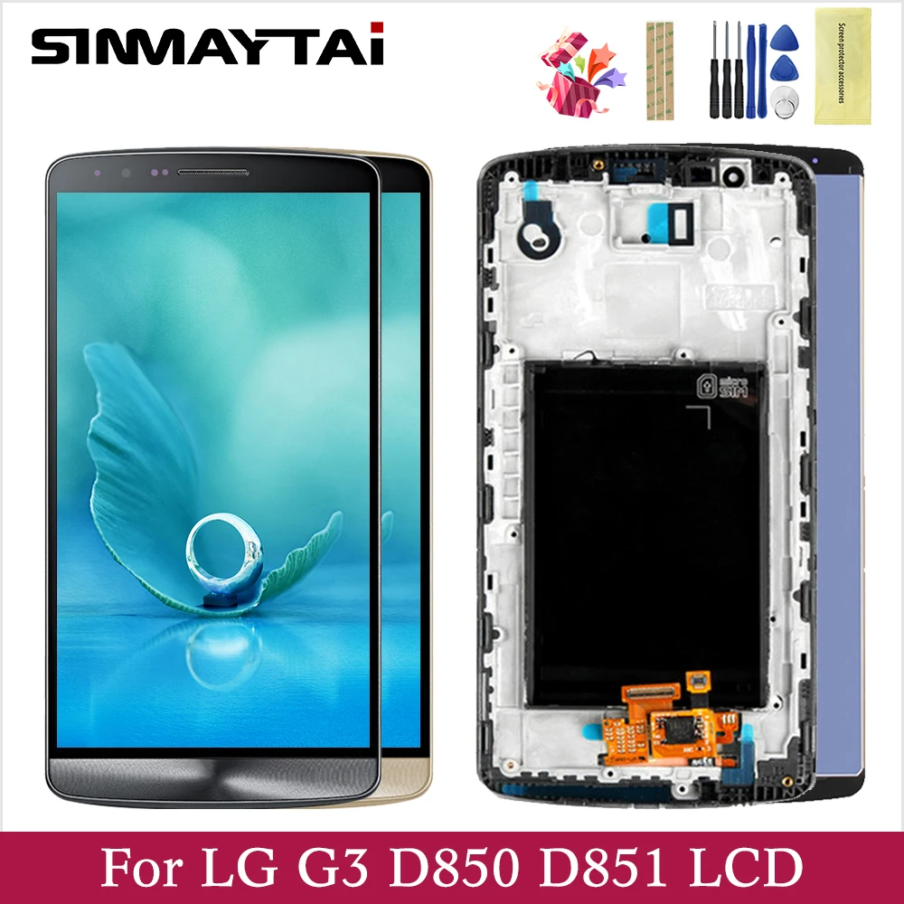 ЖК-дисплей 5 дюйма для LG G3 рамка экрана ААА + сменный дигитайзер сенсорной панели