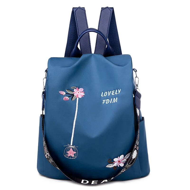 

Casual Oxford Cloth Women Backpack Flower Embroidered Female Shoulder School Book Bags Daily Travel Anti-Theft Bagpack Rucksack