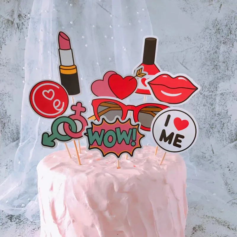 9 шт стильные розовые губные помады с надписями для торта украшения девочек на