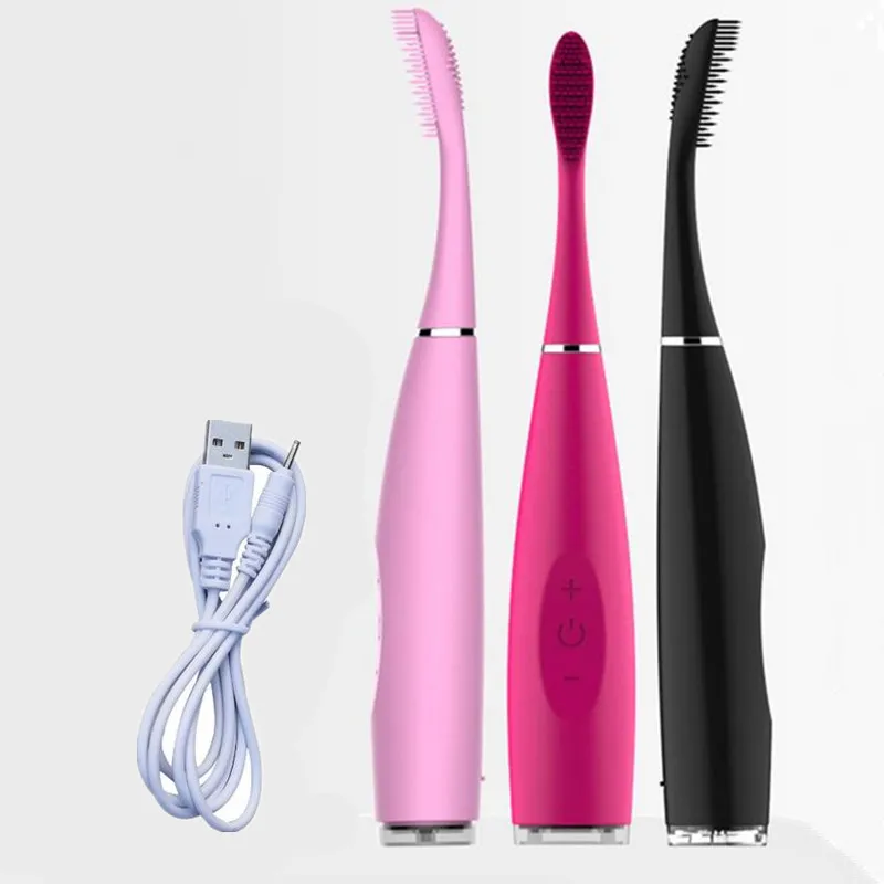 

USB Rechargeable Silicone Sonic Toothbrush Electric Oral Care Dental Teeth Whitening Waterproof Deep Cleaning Tooth Brush 20#814