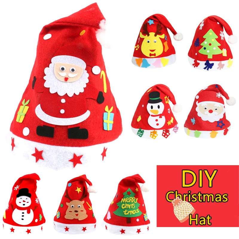 

DIY Felt Craft Christmas Hat 4 Theme of Santa Claus Snowman Elk Christmas Tree Handmade Material Package For Christmas kids Gift