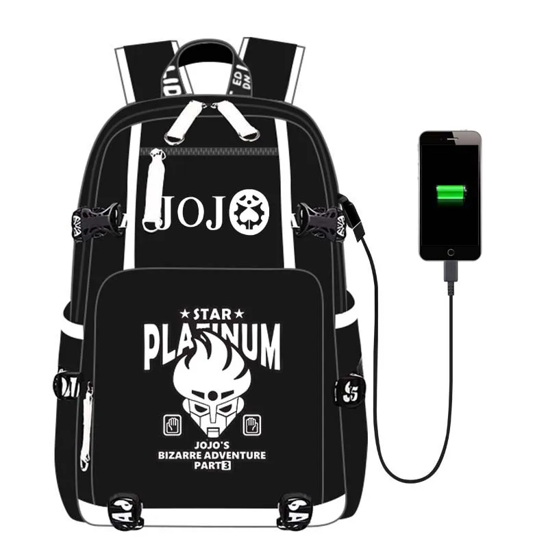 Style-1 Рюкзак JoJo Adventure, рюкзак, дорожная школьная сумка, рюкзак, сумка для книг, USB порт, Черная передняя молния для мужчин, подростков, студентов - Цвет: Style-1