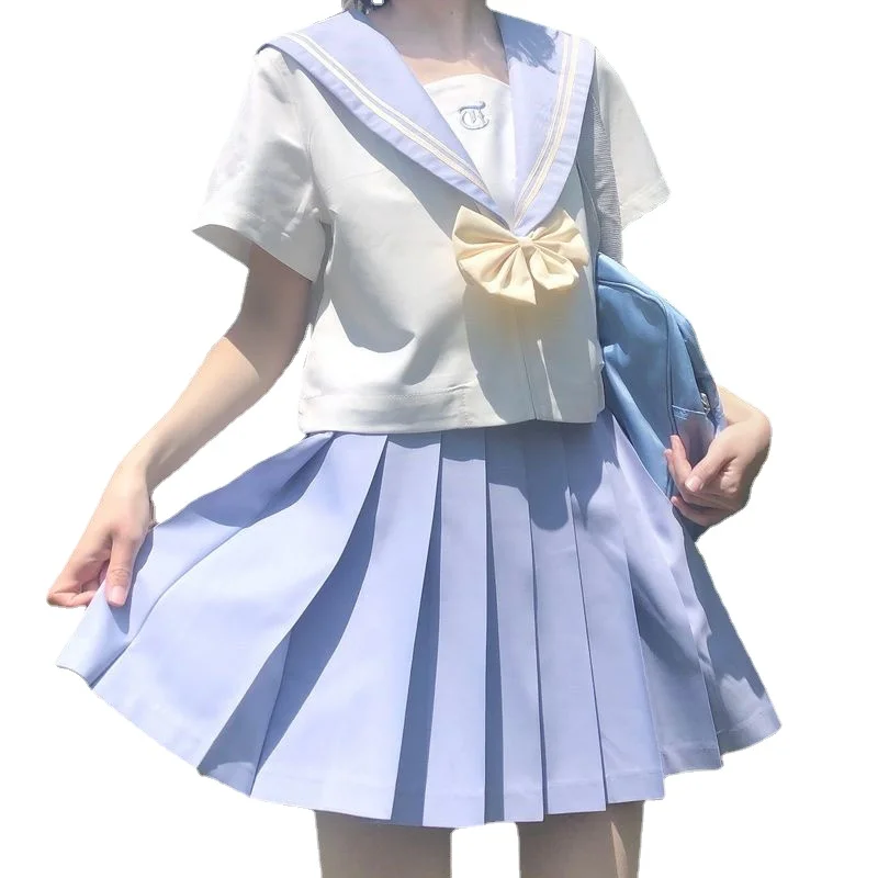 

Японская форма Jk женская летняя Милая Студенческая рубашка с коротким рукавом и плиссированная юбка костюм из двух предметов
