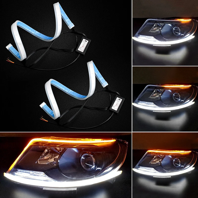 2 шт. DRL струящийся гибкий светодиодный фонарь 30 см 45 60 дневные ходовые огни