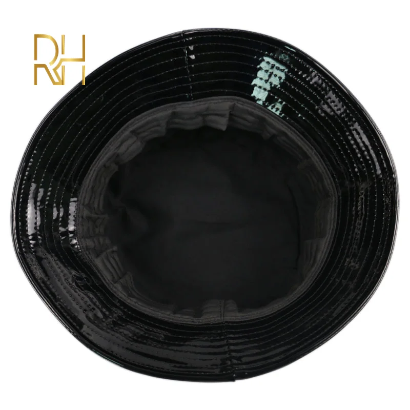 Черная блестящая кожаная однотонная Панама рыбацкая шляпа ручной работы