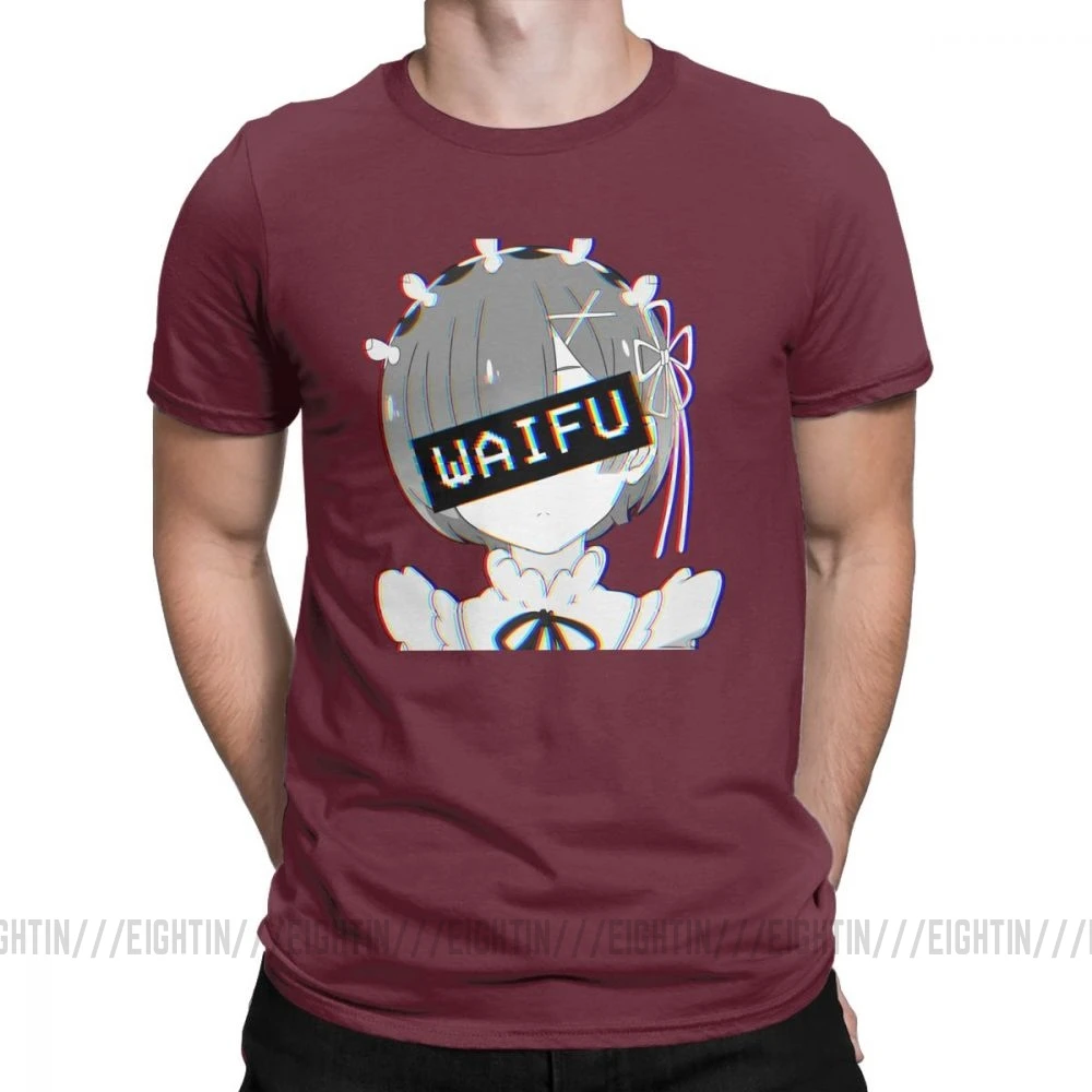 Мужские футболки Rem Waifu японские лоли милые сексуальные футболки Vaportrash Новинка топы с короткими рукавами Чистый хлопок футболка дизайн - Цвет: Burgundy