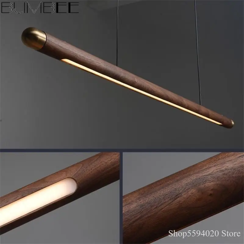 Скандинавские деревянные длинные подвесные светильники дизайнерские кухонные