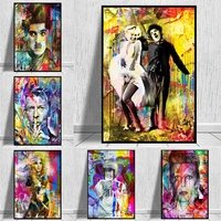 retro graffiti art monroe and chaplin famous person watercolour canvas painting on wall decor street art prints poster picture