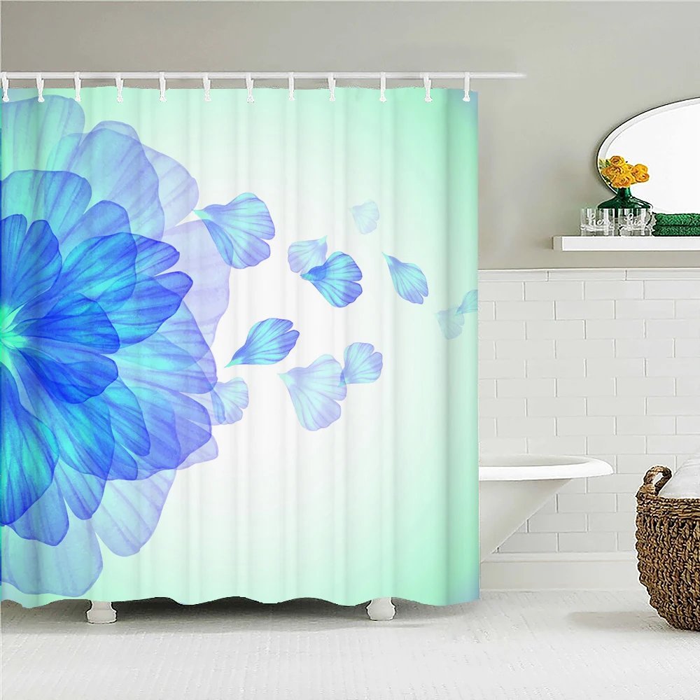 

Colorful Beautiful Flower Geometry Waterproof Shower Curtains Printed Bathtub Curtains Polyester Bathroom Curtain with 12 hooks