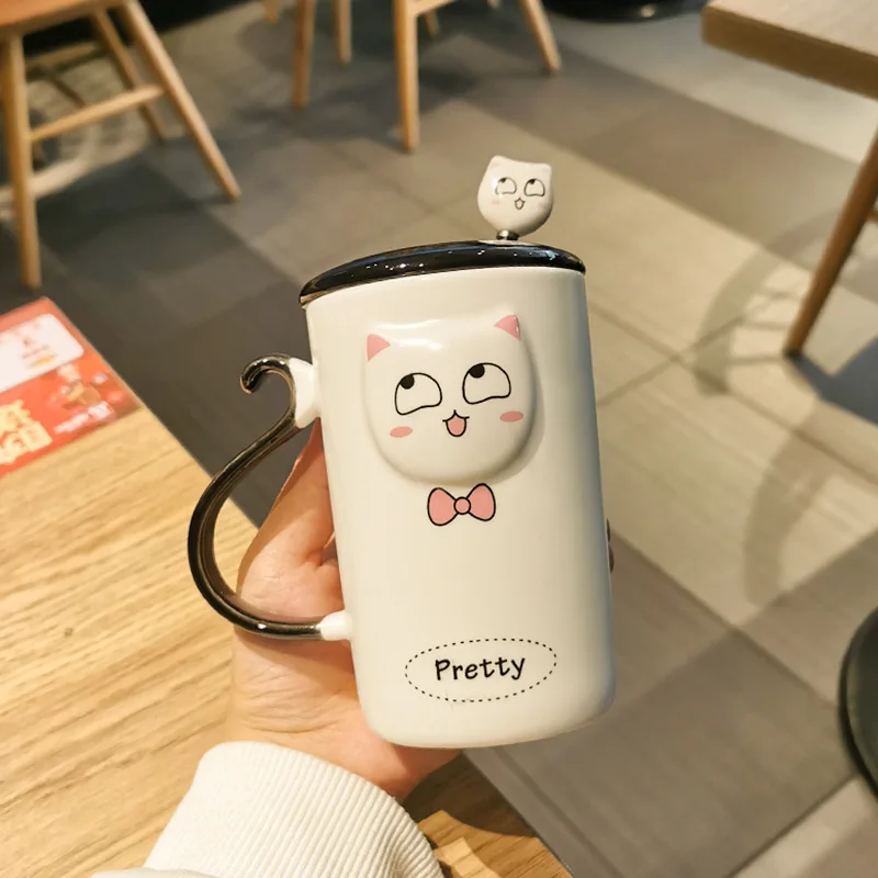 Милая мультяшная непослушная керамическая чашка с котом кофейная крышкой и