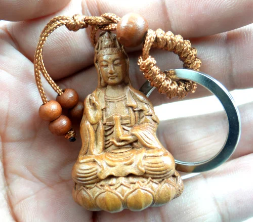 wholesale natural Mahogany Three-dimensional Engraving Key Chain Lifelike Pendant Key Ring Jewelry Gift For Car Accessories F91