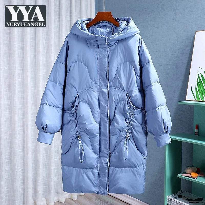 

Winter New Women Hoodie Long Down Jacket Drawstring Loose Fit White Duck Down Coat Female Casual Streetwear Thick Warm Overcoat