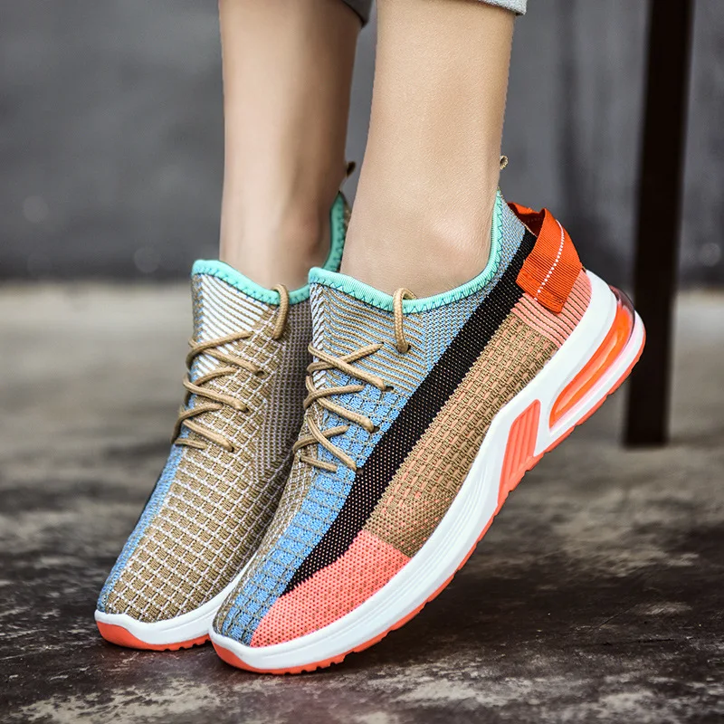 

Non-slip Womens Student Running Sport Shoes Breathable Flying-weaving Womans Casual Sneakers Flat Summer Ladies Walking Shoes