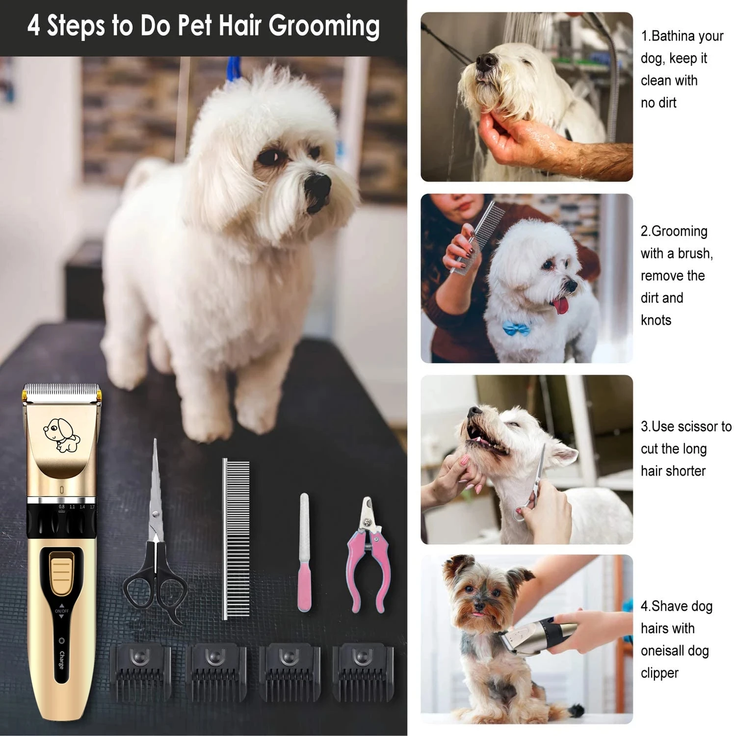 

Dog Hair Trimmer Dog Shaver Clippers USB Rechargeable Pet Dog Grooming Clippers Shaver Set Electrical Animal Hair Grooming Tools