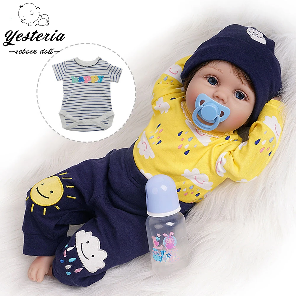 55 см Bebe Reborn Baby Doll хлопок средства ухода за кожей Силиконовые Винил желтый наряд