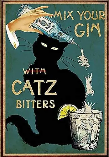 

Забавный домашний декор с животными zmkdlc, смешанный Джин с Catz Bitters, ретро металлический жестяной знак, винтажный знак для домашнего декора ко...