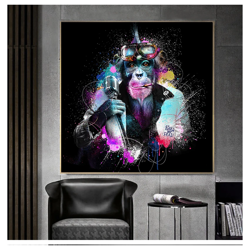 

Monkey Canvas Painting Posters and Prints Cuadros Banksy Pop Wall Art Picture for Living Room Graffiti Street Art Abstract Cute