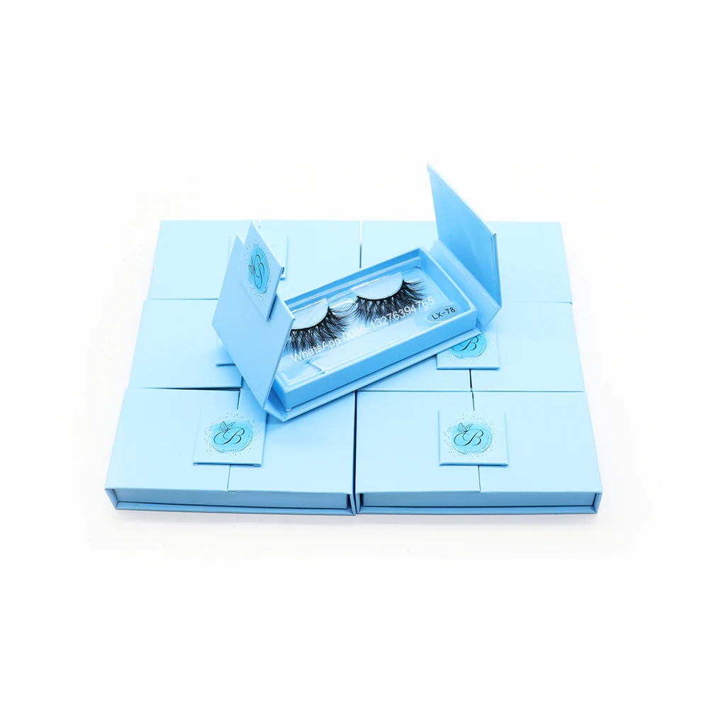 

New Baby Blue Lashes Case Wholesale Mink Eyelashes with Case Custom Lash Box Packaging Case Private Label Eyelash Empty Box