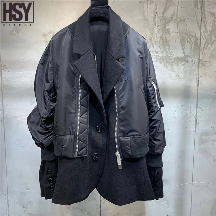 【HSY】2019 осень зима новые женские поддельные двухсекционные пальто короткая
